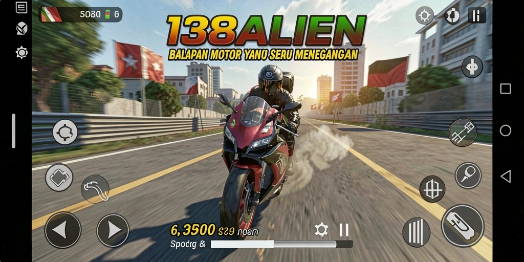 Screenshot 138ALIEN menampilkan aksi balapan motor yang intens.