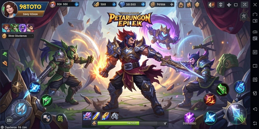 Tangkapan layar gameplay <strong>98TOTO</strong> menunjukkan aksi pertempuran mendebarkan antara karakter.