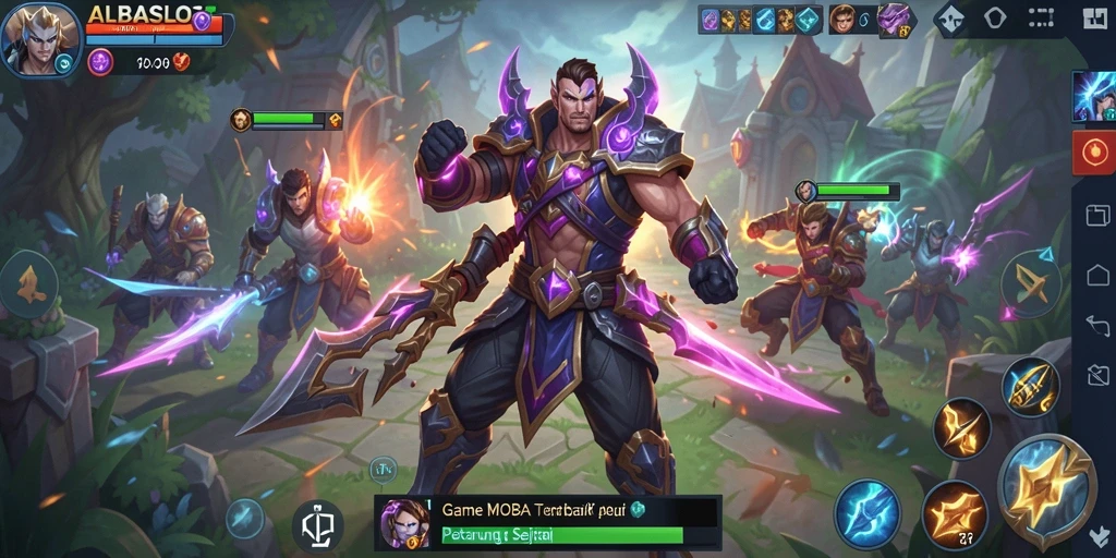 Gameplay seru ALBASLOT dengan aksi MOBA yang mendebarkan.