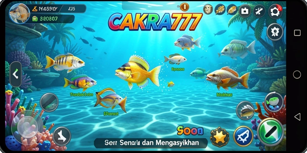 Tampilan gameplay CAKRA777 dengan aksi tembak ikan yang seru.