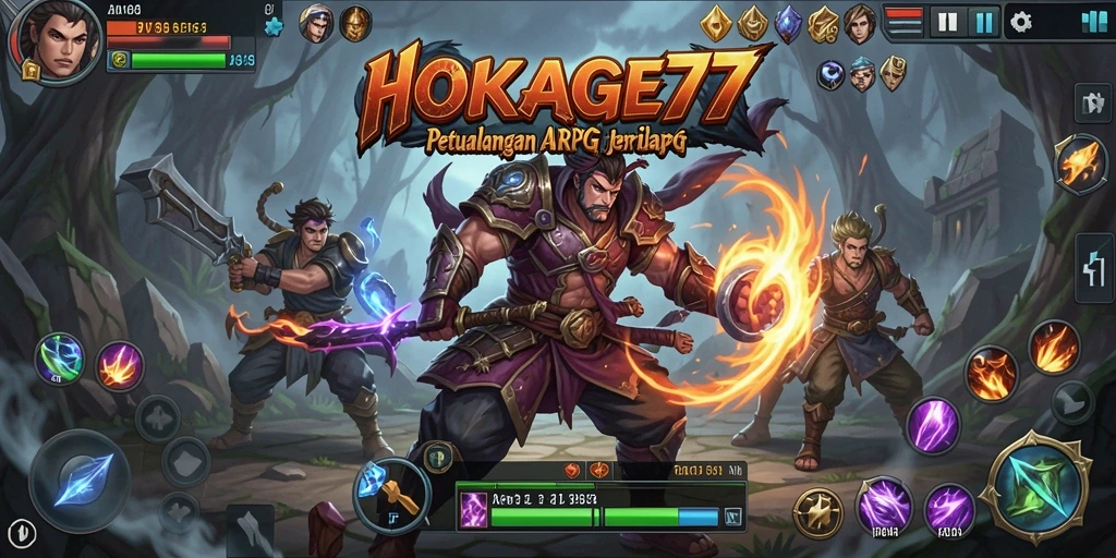 Tampilan gameplay seru dalam HOKAGE77 dari sudut pandang karakter.
