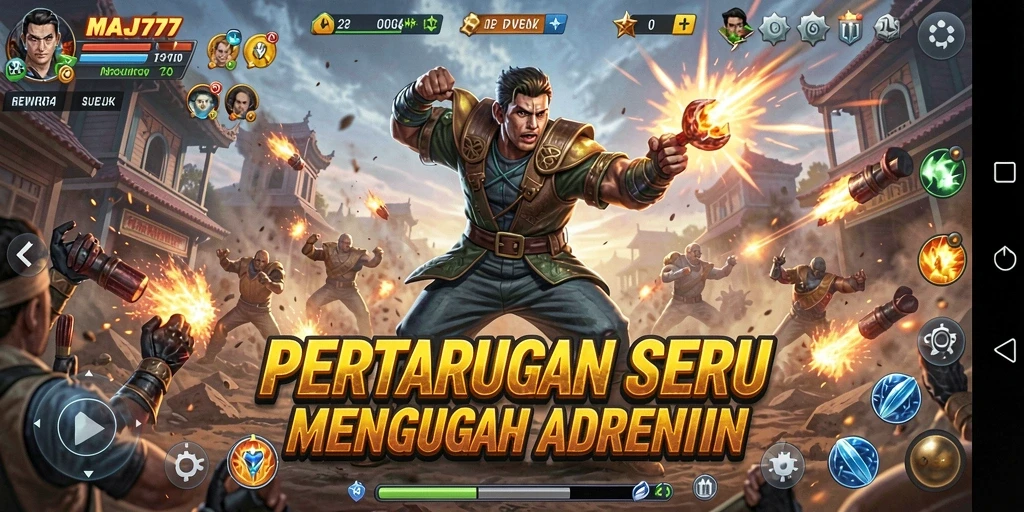 Screenshot gameplay MAJ777 yang menampilkan pertarungan epik dan aksi menegangkan.