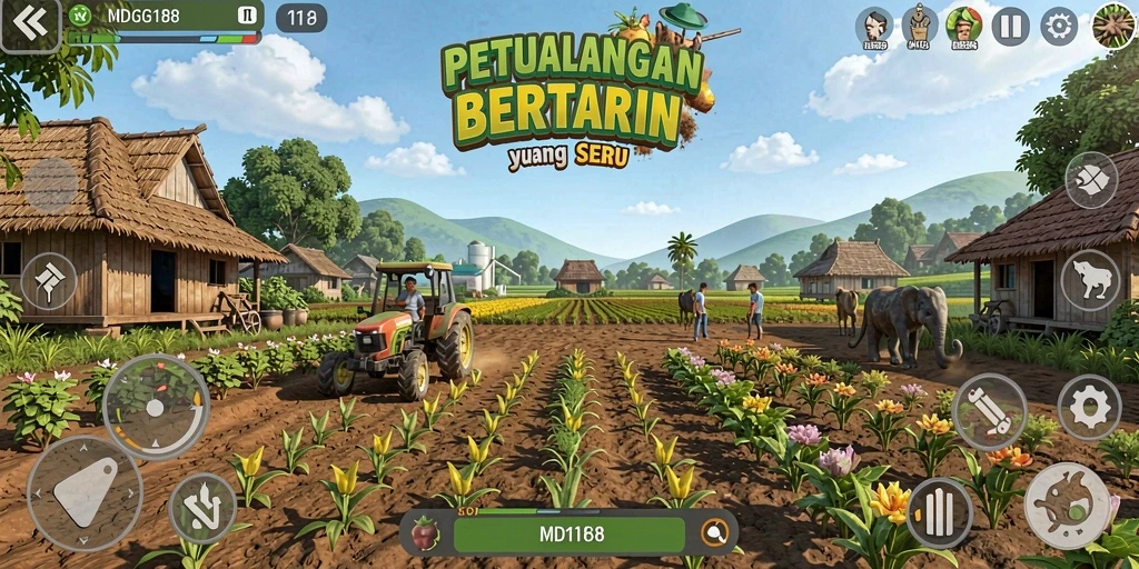 Tampilan gameplay <strong>MDG188</strong> yang penuh warna dan interaktif dalam bertani.