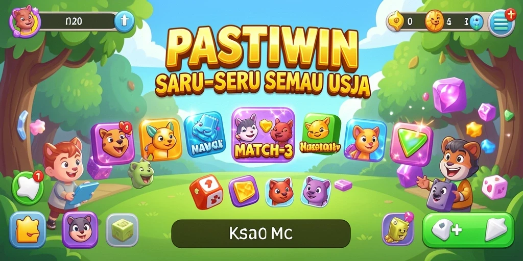 Screenshot PASTIWIN dengan gameplay Match-3 yang menggembirakan.