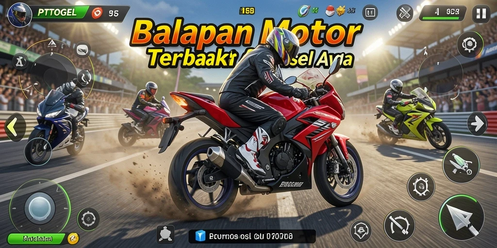 Gameplay seru PTTOGEL menampilkan aksi balapan motor yang mendebarkan.