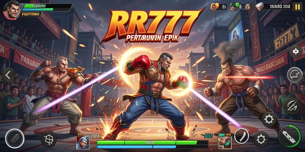 Gambaran gameplay RR777 yang menegangkan dan penuh aksi dalam pertarungan Fighting.