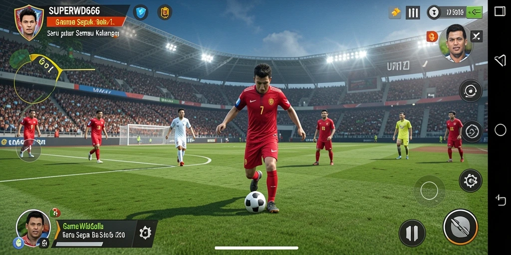Screenshot gameplay SUPERWD666 menampilkan aksi pertandingan sepak bola yang seru.