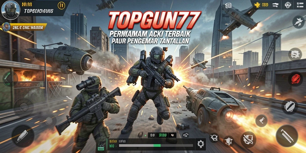 Tangkapan layar utama dari gameplay aksi yang mendebarkan di TOPGUN77.