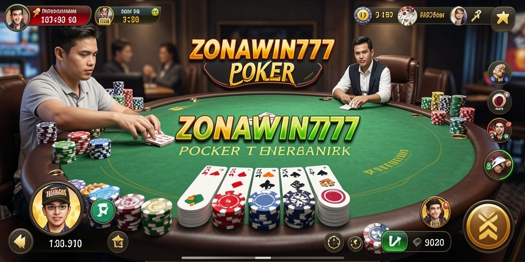 Screenshot tampilan gameplay ZONAWIN777 yang menampilkan suasana seru permainan Poker.